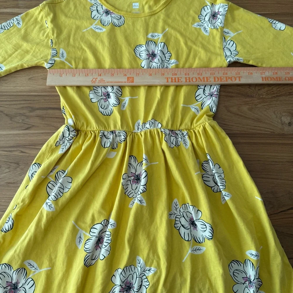 Tea Dress Girls’ 10 Yellow Floral White Flowers 3/4 Sleeves Midi Dress